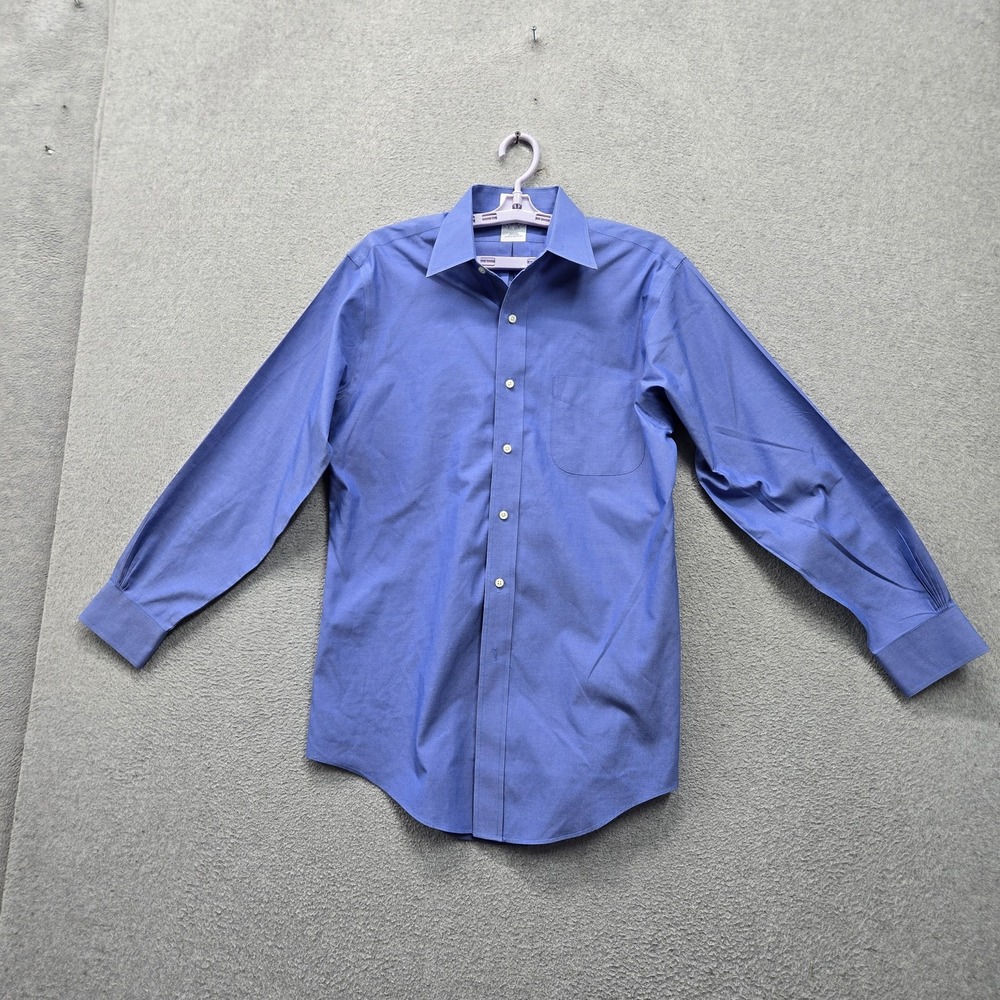 Brooks Brothers Men Button Up Shirt 15-32 Blue Slim Long Sleeve Non-Iron